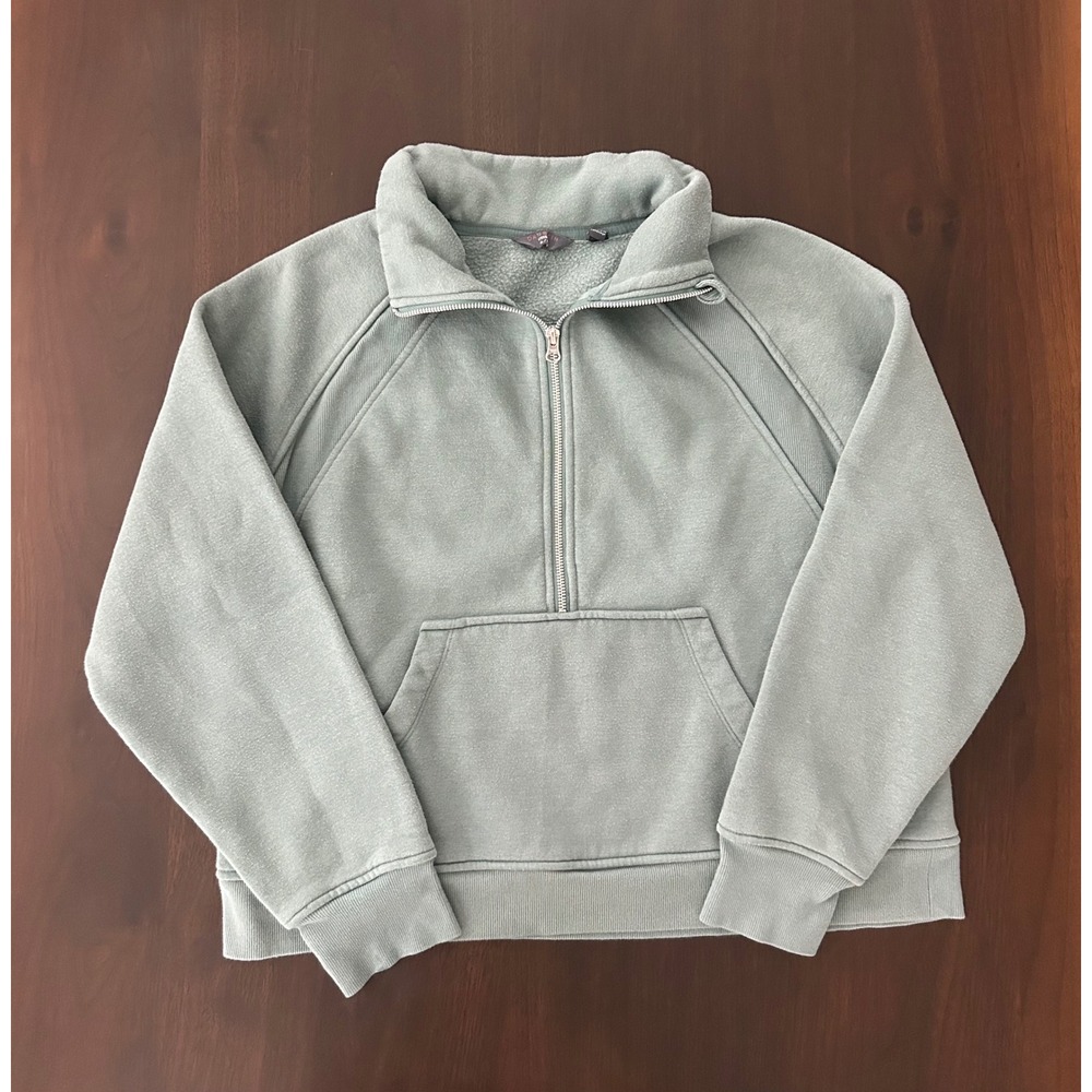 Danskin Womens Sage Green Quarter Zip Pullover Sweatshirt Thumbholes XL 172280